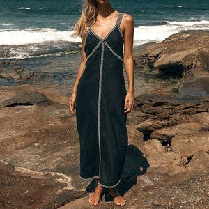 DISSH BELLA BLACK LINEN SLIP MIDI DRESS
